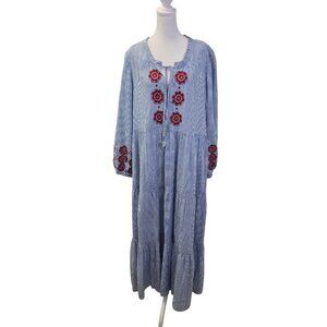 Tuckernuck Poppy Stripe Blue Salty Paloma Caftan Maxi Dress Size XXL